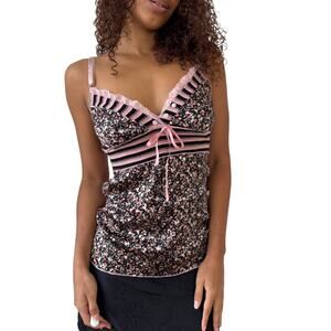 Vintage Euro floral + stripe satin knit camisole top (S/M)
